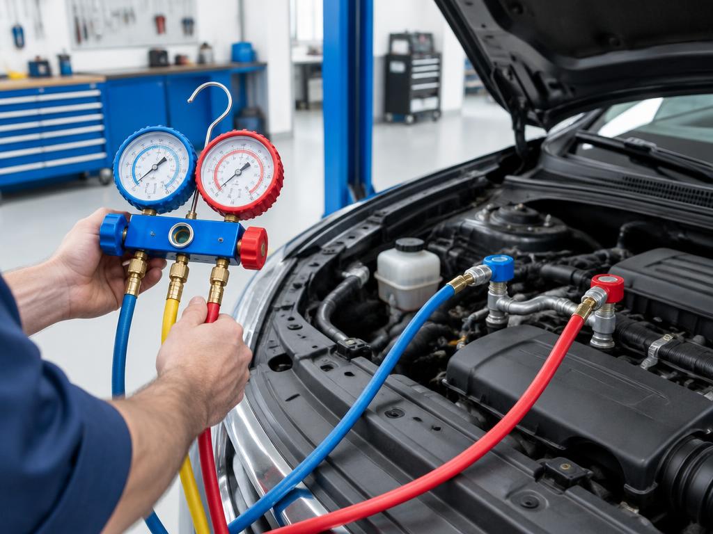 Illustration of automotive air conditioning pressure gauges